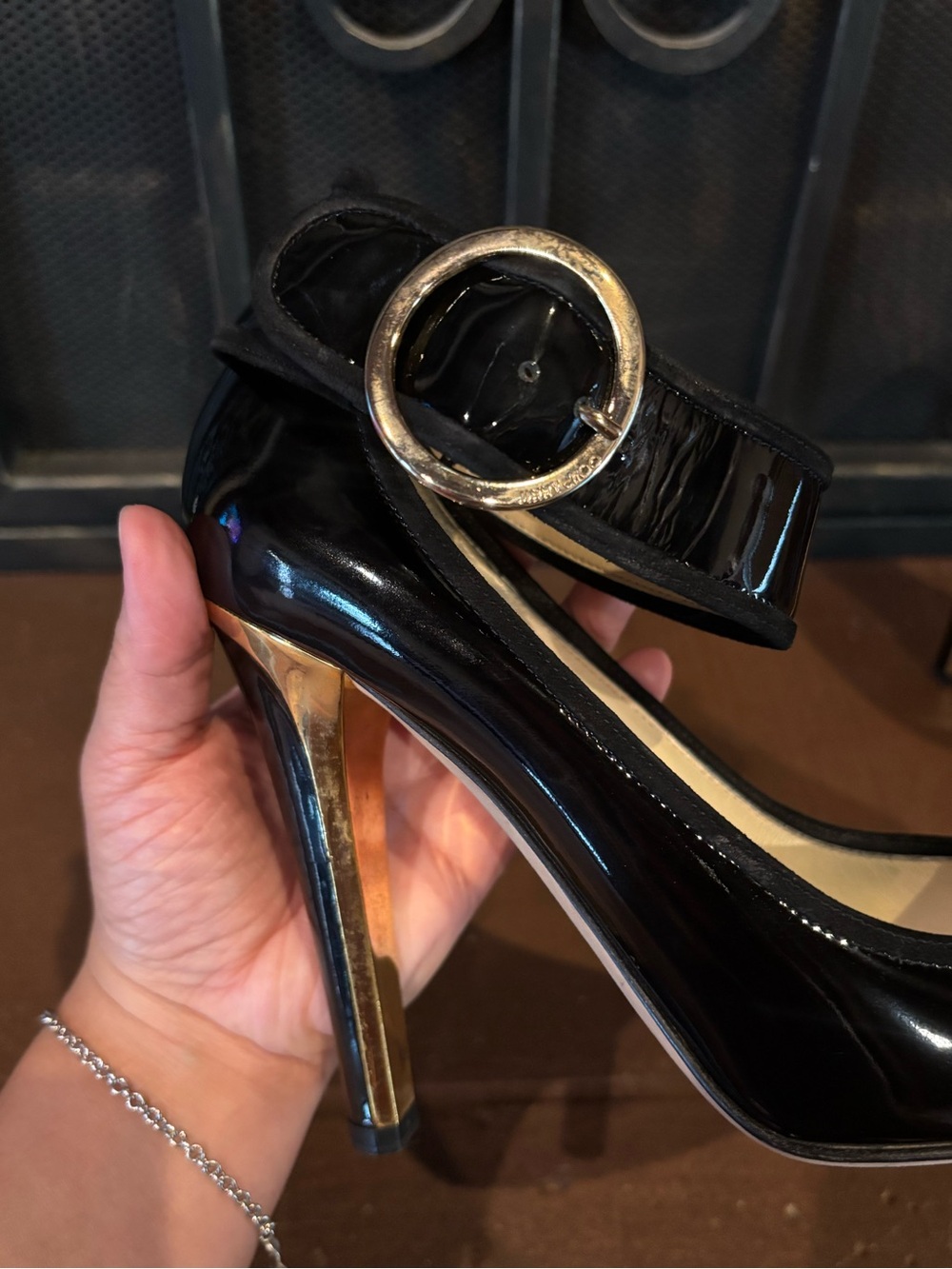 Jimmy Choo Black Patent Leather Heels with Buckle - Picture 6 of 10